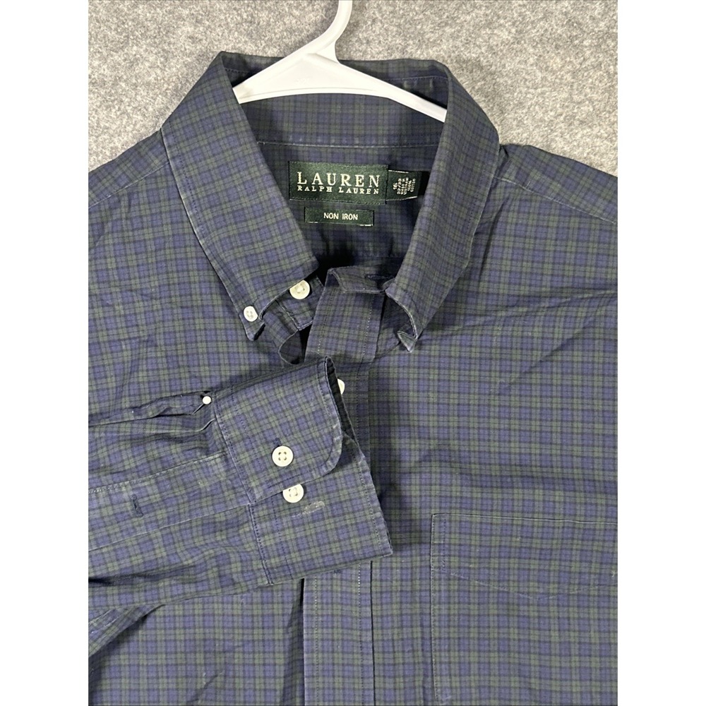 Lauren Ralph Lauren Mens 16 32/33 Blue Green Check‎ Non Iron Classic Fit Shirt